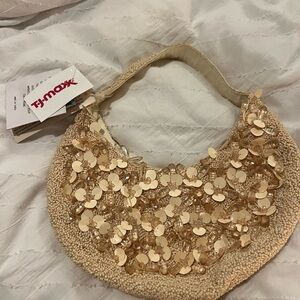 Cream Made in India Beaded Bag